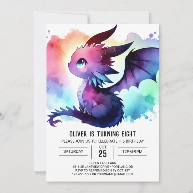 Mysterious Dragon Birthday Customizable Invitation (Front)