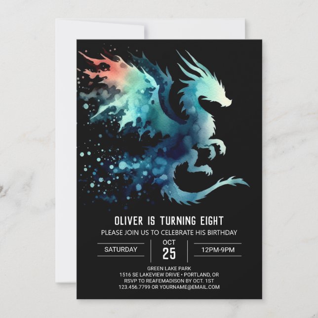 Mysterious Dragon Birthday Printable Invitation (Front)