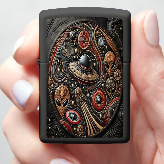 Mysterious Encounter With UFOs and Aliens in Space Zippo Lighter (In Hand)