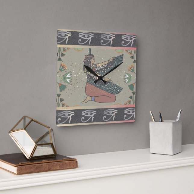 Mysterious Eye of Ra Egyptian Princess   Square Wall Clock (Office)