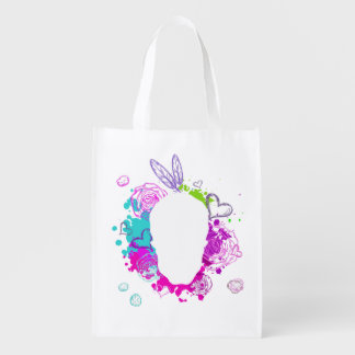 Mysterious Face with Heart and Roses Grocery Bag