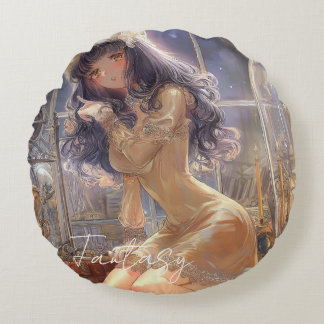 Mysterious Fantasy Girl - Gothic Art Aesthetic Round Pillow