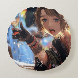 Mysterious Fantasy Girl - Gothic Art Aesthetic Round Pillow