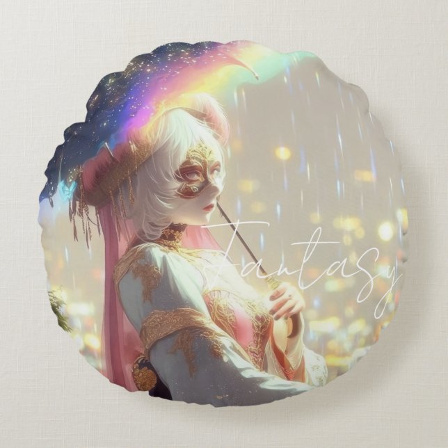 Mysterious Fantasy Girl - Ocean Art Aesthetic Round Pillow (Front)
