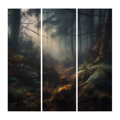 Mysterious Fog in Forest Triptych