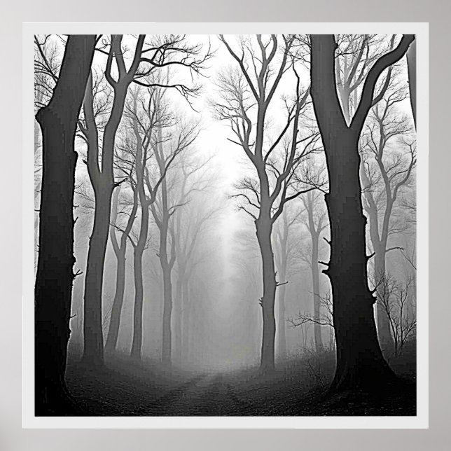 Mysterious Foggy Forest Path Poster (Front)