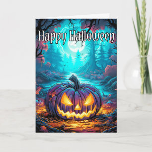 Mysterious Glowing Spooky Pumpkin Halloween Card