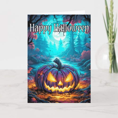 Mysterious Glowing Spooky Pumpkin  Halloween Card