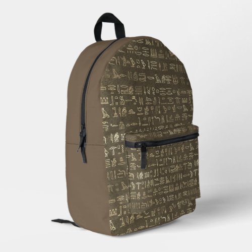 Mysterious Gold Egyptian Hieroglyphs on Brown Printed Backpack