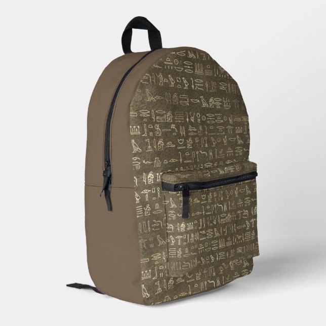 Mysterious Gold Egyptian Hieroglyphs on Brown Printed Backpack (Back Corner Left)