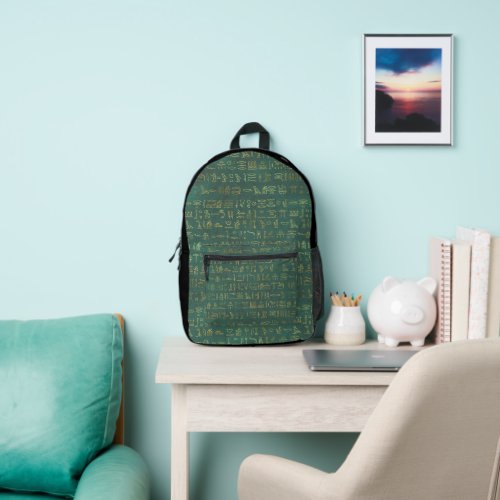 Mysterious Gold Egyptian Hieroglyphs on Green Printed Backpack