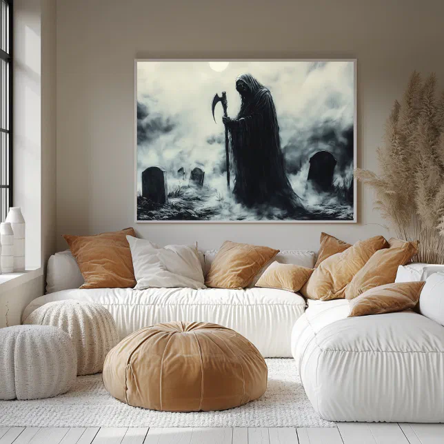Mysterious Grim Reaper in a Foggy Graveyard Poster | Zazzle