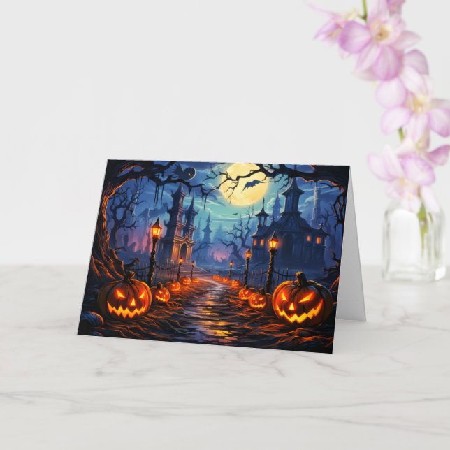 Mysterious Haunted House - Happy Halloween Card (Orchid)