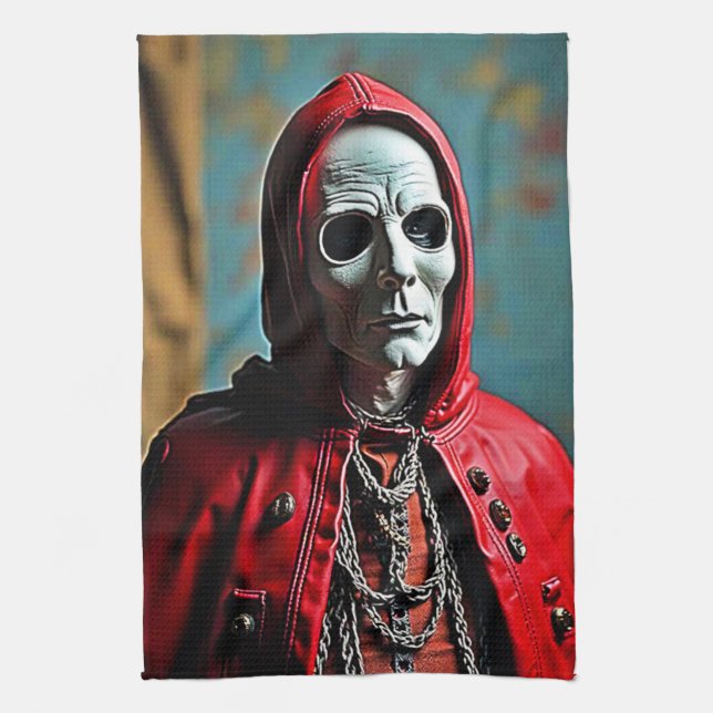 Mysterious Hooded Skull Figure Kitchen Towel (Vertical)