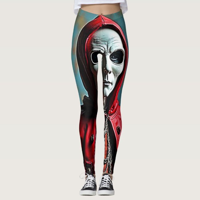 Mysterious Hooded Skull Figure Leggings (Front)