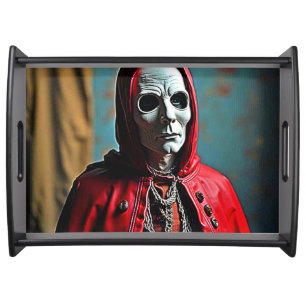Mysterious Hooded Skull Figure Serving Tray