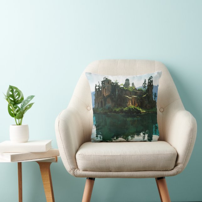 Mysterious Island and Monastery Art Throw Pillow (Chair)