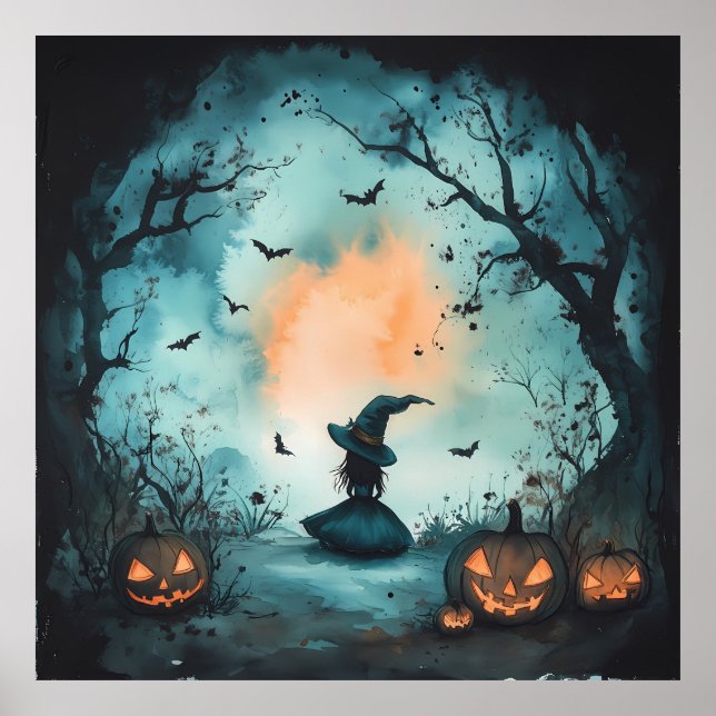 Mysterious Little Witch and Jack-O'-Lantern Poster (Front)