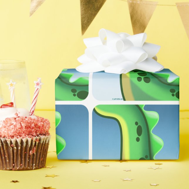 MYSTERIOUS LONG NECK DINOSAUR by Jeff Willis Art Wrapping Paper (Birthday Party)