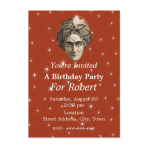 Mysterious Magical Birthday Genie Head White Stars Invitation