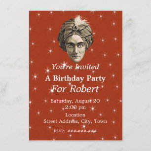 Mysterious Magical Birthday Genie Head White Stars Invitation