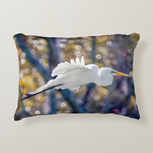 Mysterious Magical Great Egret In Flight Pillow
