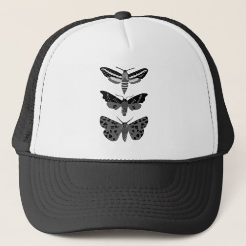 Mysterious Magical Moth Trio Black and White Cool Trucker Hat
