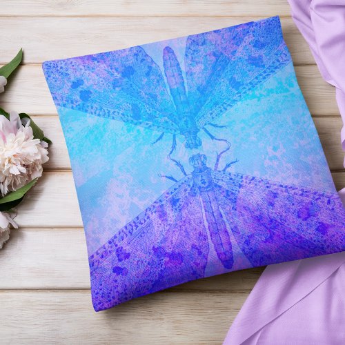 Mysterious Moths Blue and Purple Throw Pillow