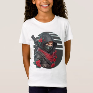Mysterious Ninja Warrior with Sword and Red Scarf T-Shirt