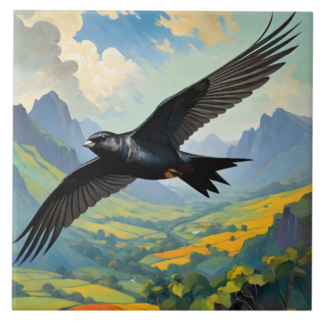 Mysterious Nomad: Colourful Swift Bird Portait  Ceramic Tile (Front)