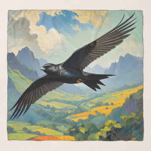 Mysterious Nomad. Colourful Swift Bird Portait  Scarf