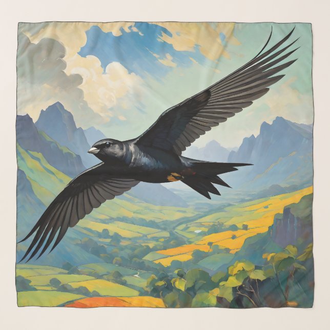 Mysterious Nomad. Colourful Swift Bird Portait  Scarf (Front)