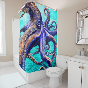 Mysterious Octopus Blue Ocean Wave Abstract Art Ha Shower Curtain