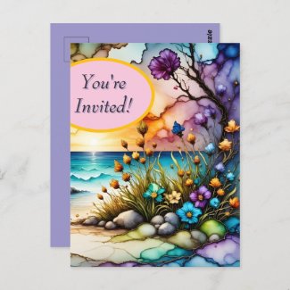 Mysterious Portal Floral Ocean Beach Invitation