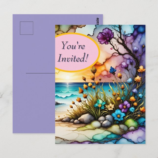 Mysterious Portal Floral Ocean Beach Invitation Postcard (Front/Back)