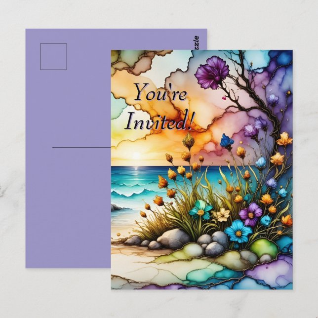 Mysterious Portal Floral Ocean Beach Invitation Postcard (Front/Back)
