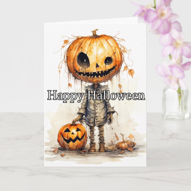 Mysterious Pumpkin Happy Halloween Card (Orchid)
