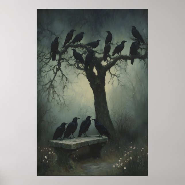 Mysterious Raven Art Dark Gothic Wall Print Crow (Front)