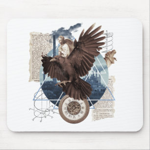 Mysterious Raven Collage – Vintage and Futuristic  Mouse Pad