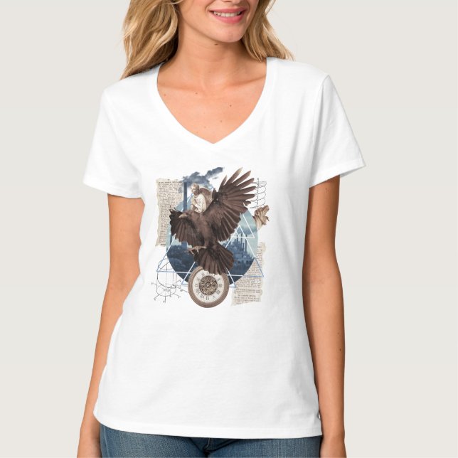 Mysterious Raven Collage – Vintage and Futuristic  T-Shirt (Front)