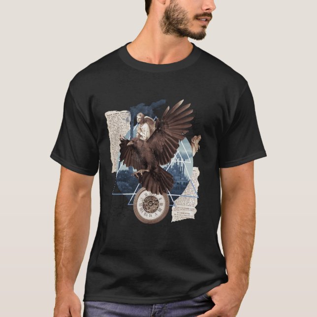 Mysterious Raven Collage – Vintage and Futuristic  T-Shirt (Front)