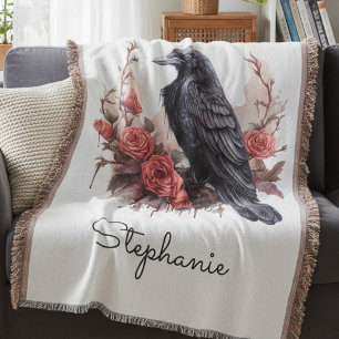 Mysterious Raven Dark Academia Throw Blanket