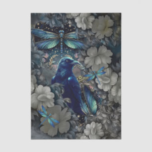 Mysterious Raven, White Florals & Dragonflies Tissue Paper