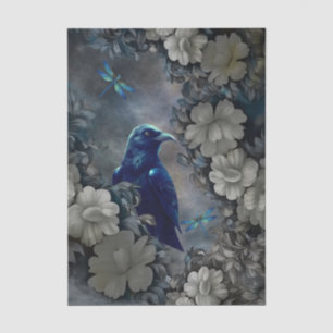 Mysterious Raven, White Florals & Dragonflies Tissue Paper