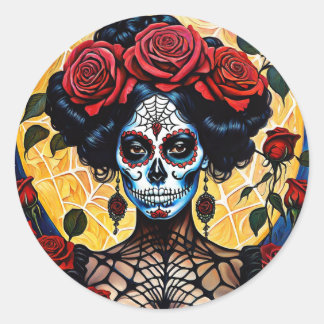 Mysterious Red Rose Sugar Skull Pin-Up Stickers