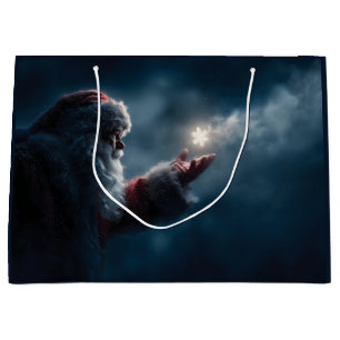 Mysterious Santa Claus Blowing a Glowing Snowflake Large Gift Bag