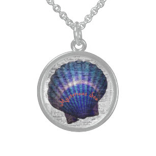 Mysterious Sea Manuscript with a blue seashell Sterling Silver Necklace