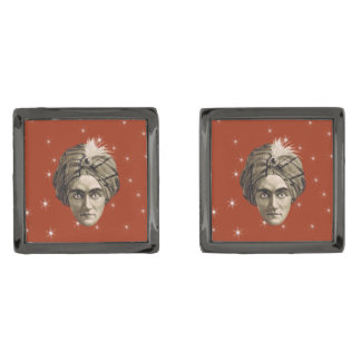 Mysterious Spooky Magical Genie Head Face Turban Cufflinks