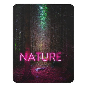 Mysterious spruce forest nature neon magenta sign