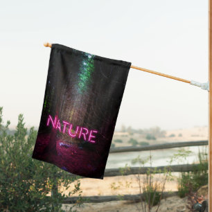 Mysterious spruce forest nature neon magenta sign